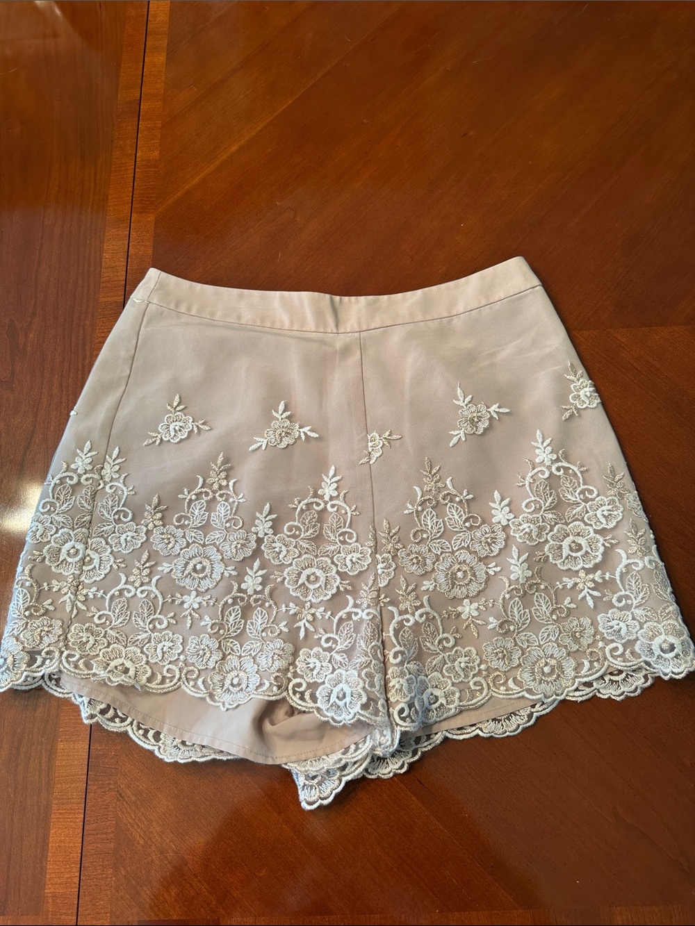 LC Lauren Conrad Embroidered Lace-Hem Shorts — Light Taupe